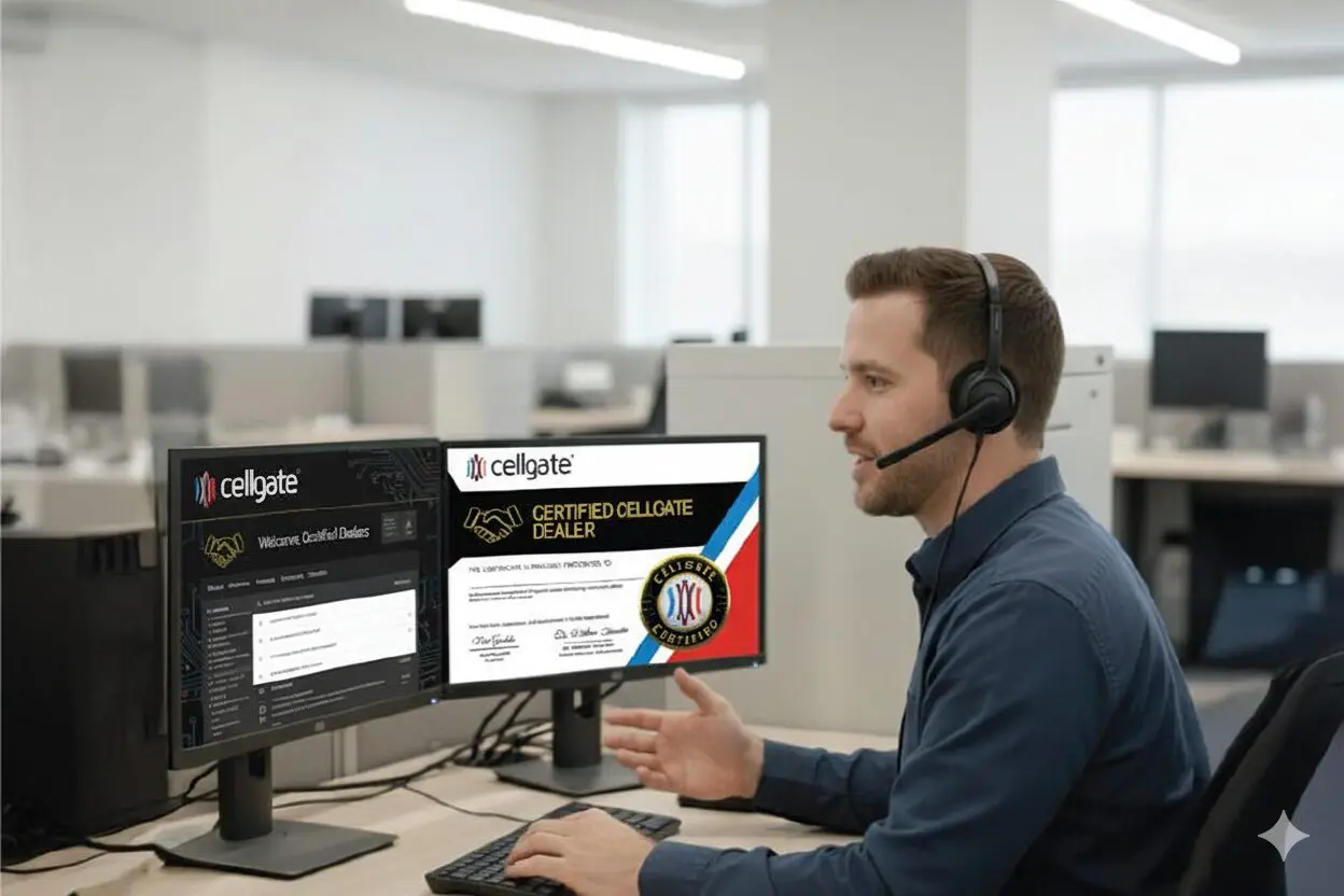 Customer service representative with headset providing technical support