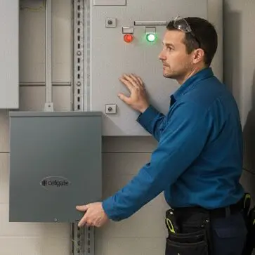 Technician installing intercom with checklist