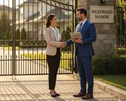 Happy customer at gated entrance