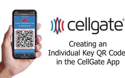 A hand holding a smart phone with a QR Code on it and the title "Creating an Individual Key QR Code in the CellGate App"