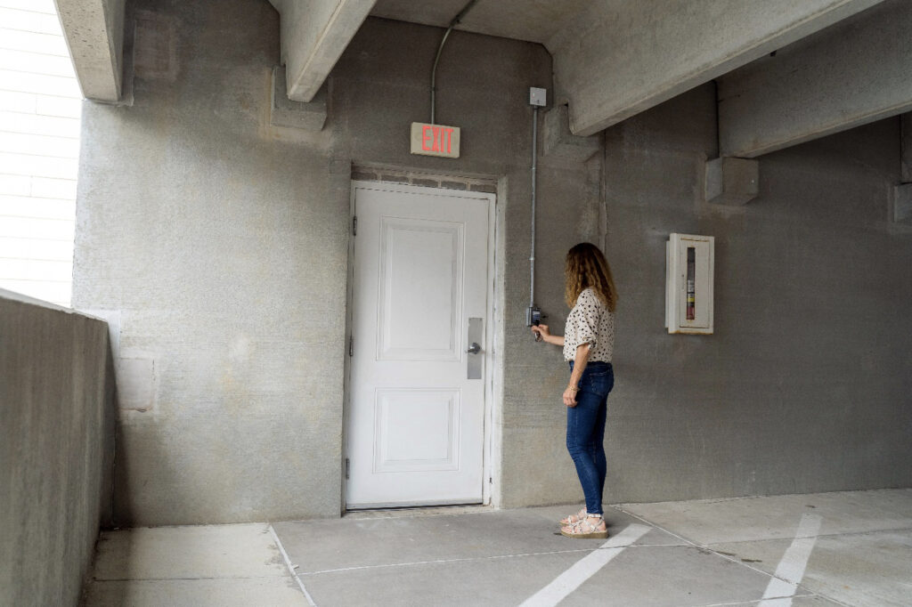 A view of a different entrance from the parking garage to the resident’s apartments in the Vanguard Crossing Apartments. - CellGate access control system product implementation white paper