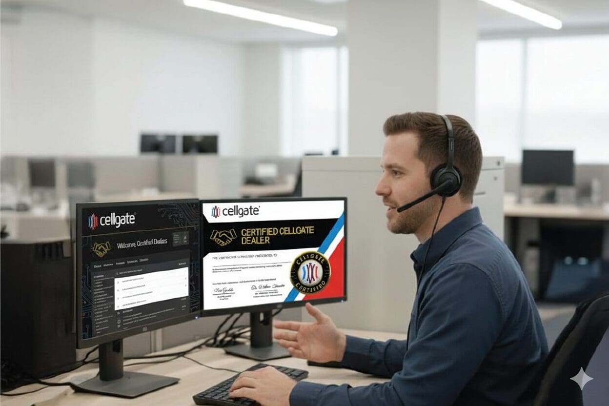 Customer service representative with headset providing technical support