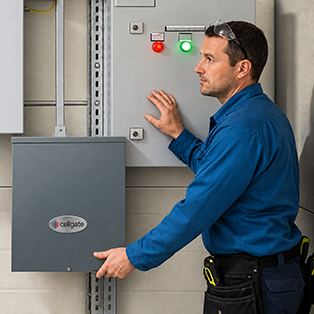 Technician installing intercom with checklist